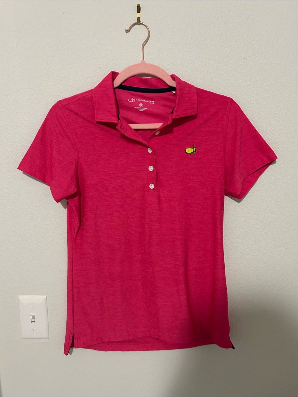 Magnolia Lane Tech Hot Pink Polo with Navy Trim